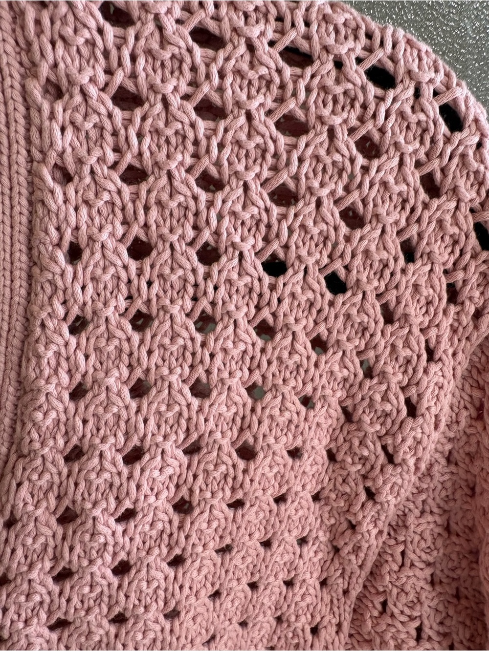 Ann Taylor Weekend Pink Open-Knit Button Front Cardigan - Picture 3 of 5